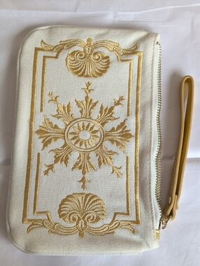 The Met Ivory Canvas Clutch with Gold Zip